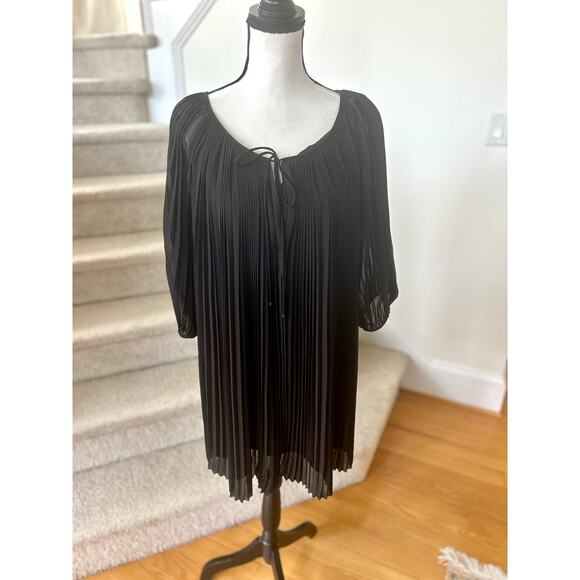 Diane Von Furstenberg Keoni Black Pleat Scoop Neck Balloon Sleeve Mini Dress - Picture 1 of 9